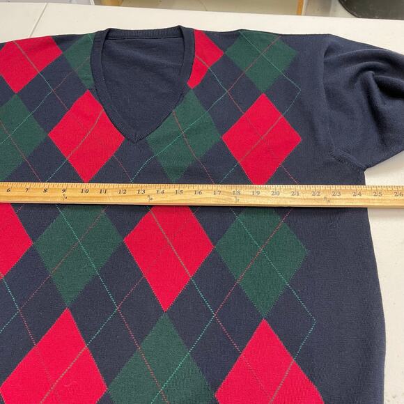 Argyle Print V-neck Men's Sweater Made in Scotland 100% Lambswool size XL Preppy - Picture 8 of 10